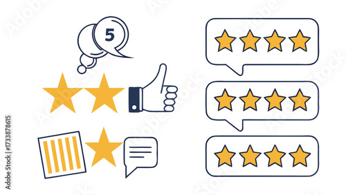 Star ratings and feedback icons on white background