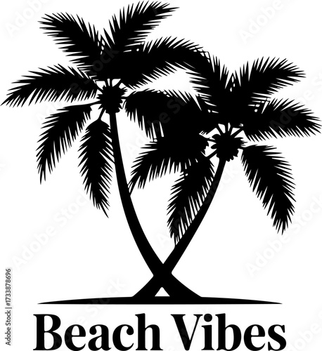 Tropical island logo with two crossed palm trees in silhouette. A simple vector graphic for summer beach vibes