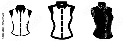 Modern illustration of a women's sleeveless shirt with a button-down collar in a flat sketch style