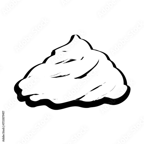 Isolated illustrations of a modern 3D realistic whipped cream border with a whip swirl, created using white vanilla milk to produce a wavy foam for cake and pastry decoration, featuring a sweet