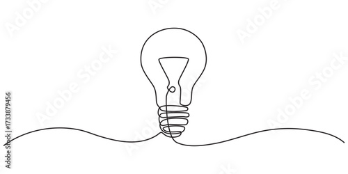 Elegant light bulb one line sketch continuous minimalist isolate outline art illustration,  Continuous one line drawing of light bulb. Single line art light bulb vector illustration. Energy concept