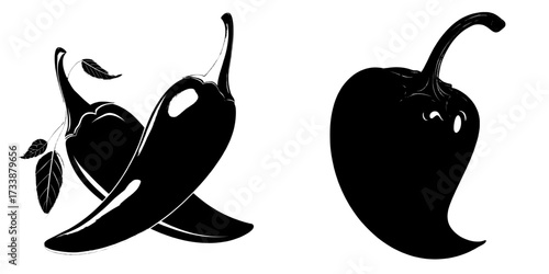 The image depicts a red chili pepper, a type of hot and spicy plant pod, also referred to as paprika or cayenne, featuring a green stem and presented as a modern realistic illustration isolated on