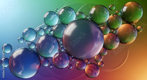 Vibrant Abstract Spheres and Bubbles Refracting a Colorful Gradient Light in a Dynamic Digital Composition