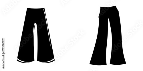 The fashion sketch features baggy bottoms in a flat design, showcasing wide trousers in a technical drawing