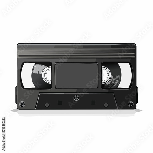 A detailed vector illustration of a black VHS video cassette tape isolated on a plain white background.