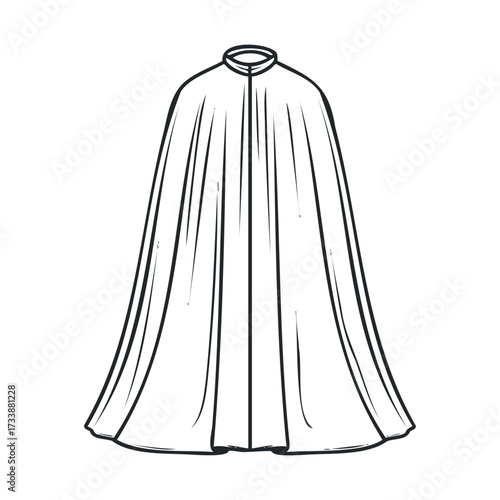 Elegant long cloak design for historical costume and theater. Vector hand drawn illustration

