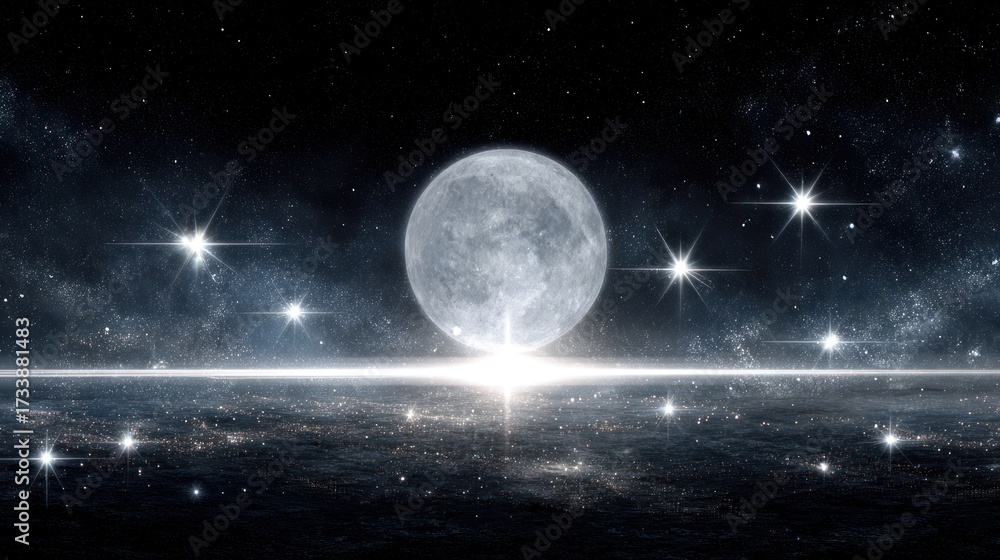 Obraz premium Cosmic moonlit landscape