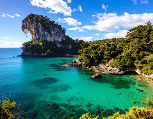 Poster encadré  Scenic coastal bay with dramatic rock formations  © bayar