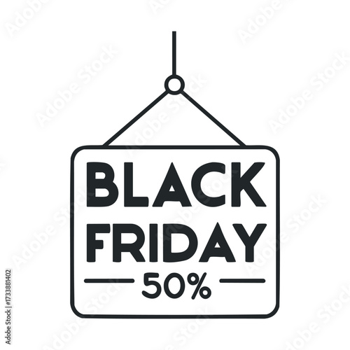 Black Friday sale sign with discount announcement for shoppers. Vector line illustration