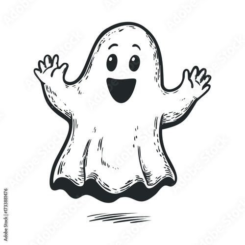 Fun and cheerful ghost illustration for Halloween designs. Vector hand drawn illustration

