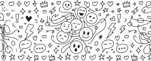 Vector art of hand drawn doodle elements with emoticons