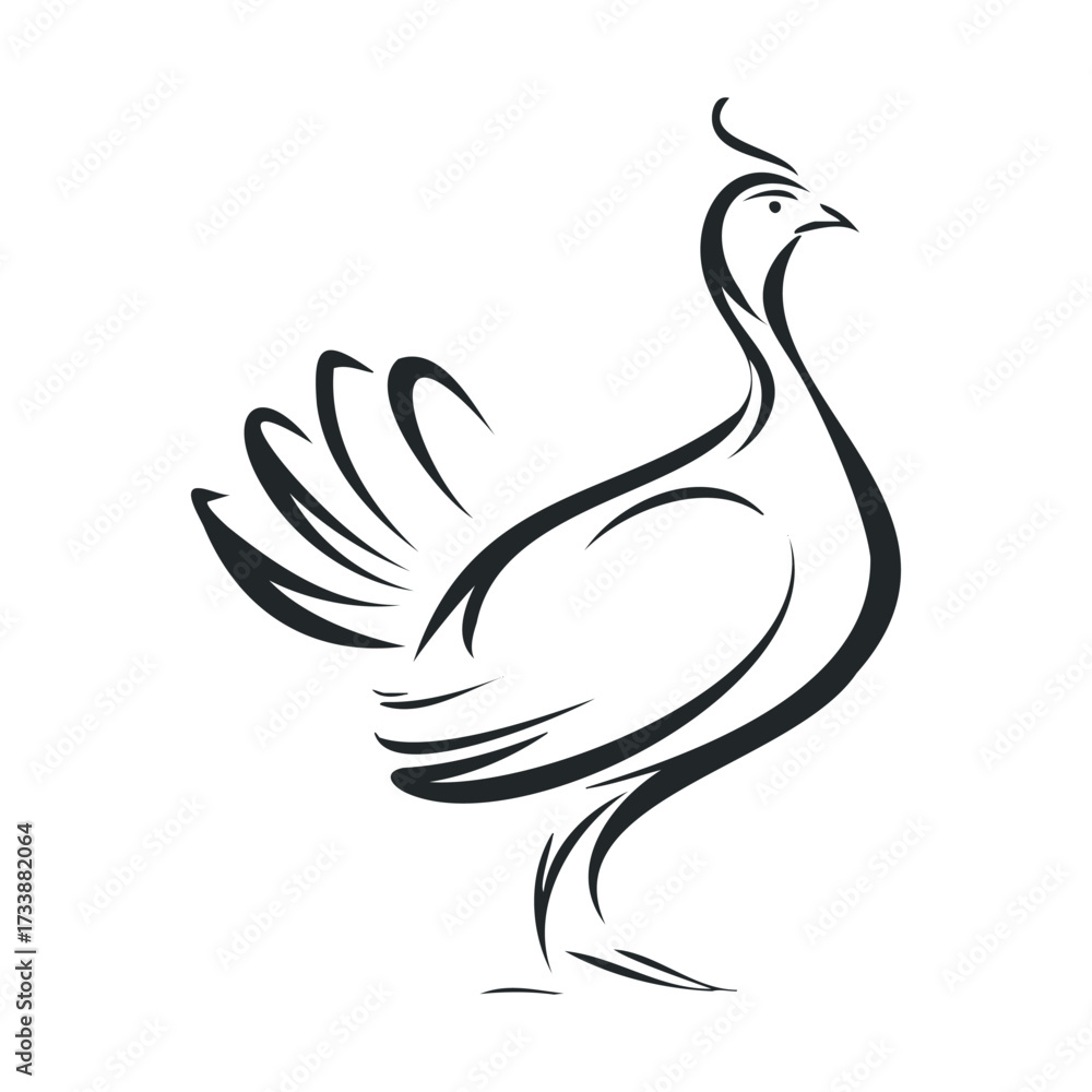 Fototapeta premium Elegant line drawing of a graceful bird in motion. Vector line illustration