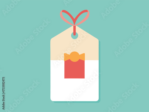 Gift tag with ribbon and candy illustration