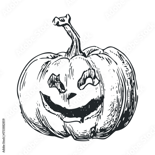 Halloween pumpkin carving design for seasonal celebration and decor. Vector hand drawn illustration

