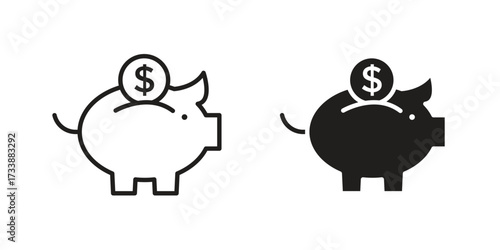 Piggy bank icon. flat and stroke style Collection. simple symbol