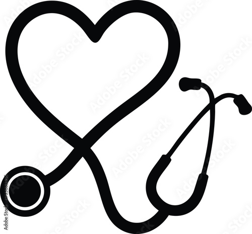 Stethoscope silhouette vector in heart shape, medical symbol design