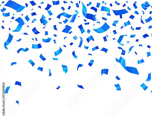 Falling blue confetti sparkles against a black background, creating celebration