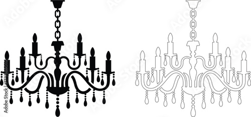 rustic wooden chandelier vector icon.Elegant decorative chandelier lighting fixture silhouette vector illustration. Chandelier icon vector outline symbol or illustration. Elegant white chandelier icon