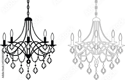 rustic wooden chandelier vector icon.Elegant decorative chandelier lighting fixture silhouette vector illustration. Chandelier icon vector outline symbol or illustration. Elegant white chandelier icon