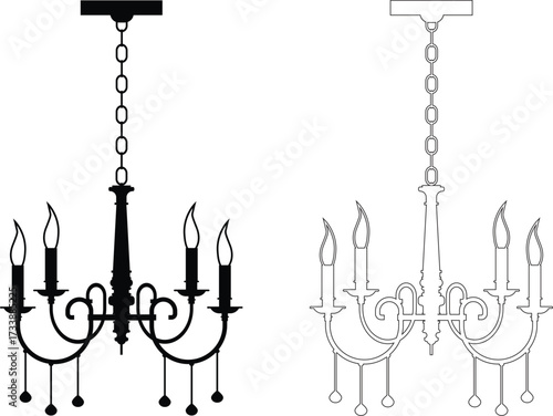 rustic wooden chandelier vector icon.Elegant decorative chandelier lighting fixture silhouette vector illustration. Chandelier icon vector outline symbol or illustration. Elegant white chandelier icon