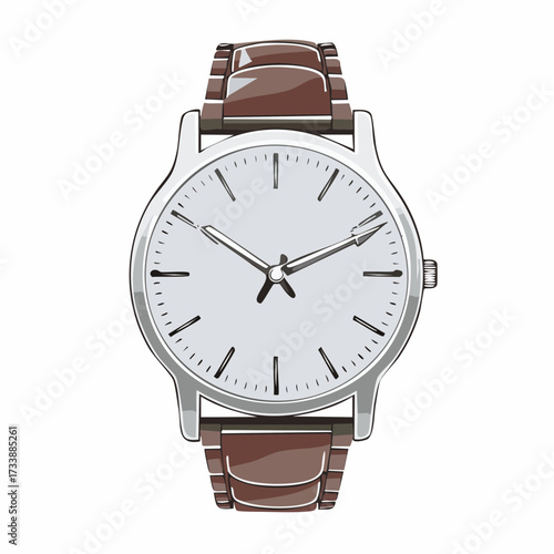 A classic analog wristwatch with a white face and a brown leather strap, presented against a white background.