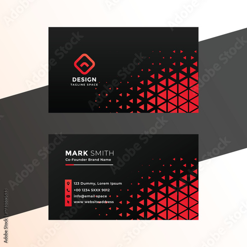 black business card with red triangle shapes design