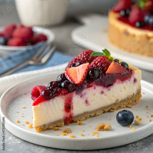 Delicious berry cheesecake slice