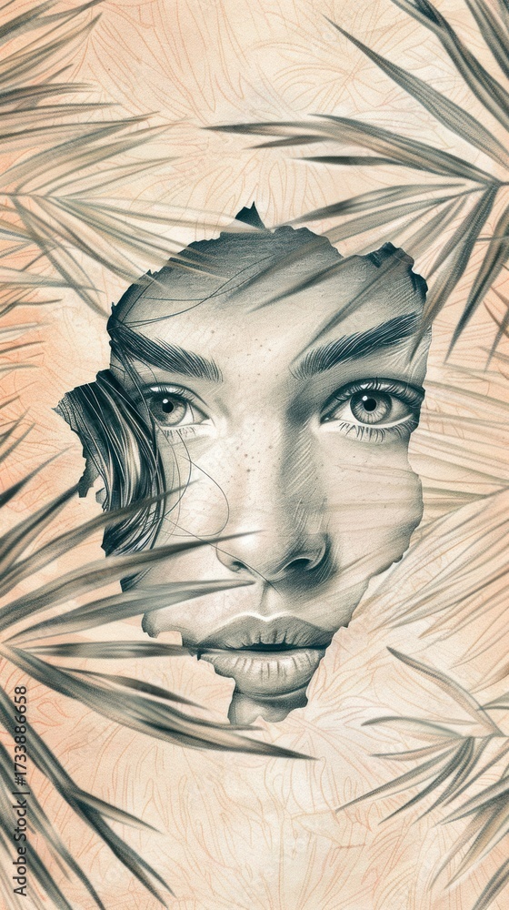 Obraz premium Wallpaper Woman drawing sketch portrait.