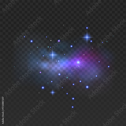 Blue fantasy universe night starry sky and Milky Way. Space dark background, light  Vector illustration