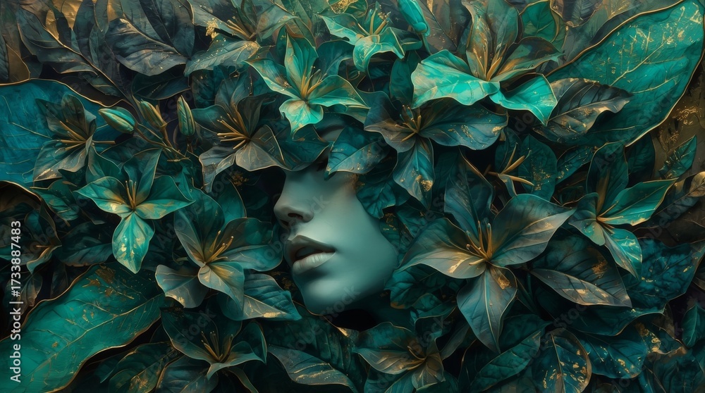 Obraz Painting girl with flowers composition
