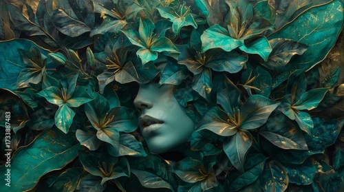 Obraz Painting girl with flowers composition