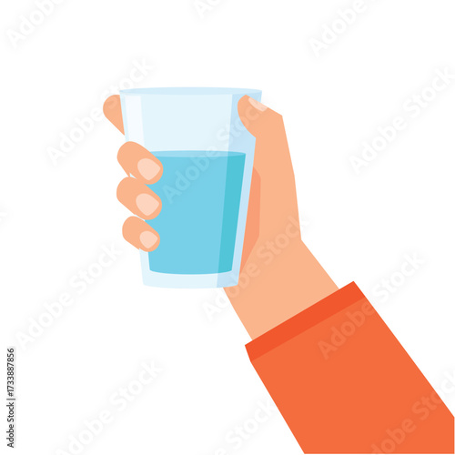 Hand holding glass of water, isolated on white background. Drink more water concept