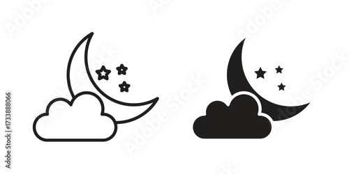 Cloud moon icon. flat and stroke style Collection. simple symbol