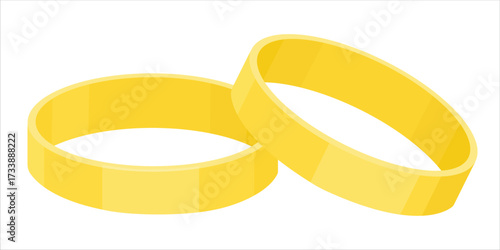 Pair of golden rings isolated on white background. Wedding ring. Simple elegant ring