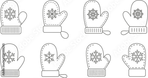 Collection of winter mittens with snowflake pattern for Christmas