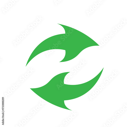 Two green arrows curving in a circular motion, representing a cycle or process.