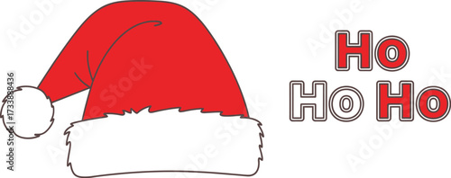 Illustration of a Santa hat and the phrase "ho ho ho" for Christmas