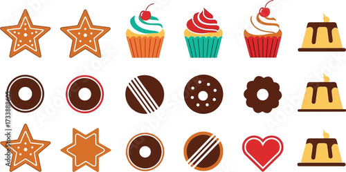 Collection of sweet cookies and cupcakes for the holiday season