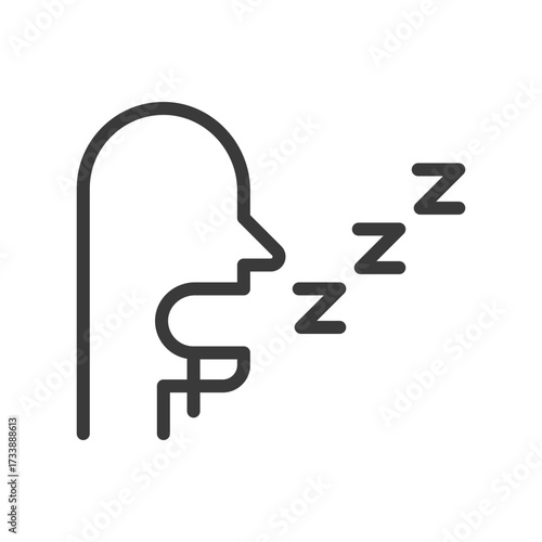 snoring clip art icon symbol, sleep disorder and apnea, medical condition, laziness concept, isolated thin line vector illustration