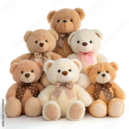 Adorable collection of six plush teddy bears with bows