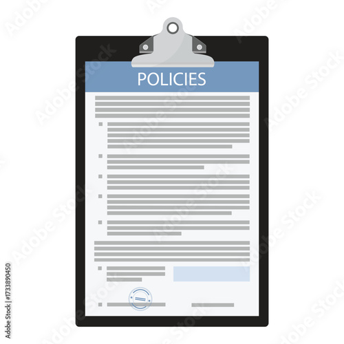 Company policies document, legal of term and services, agreement or corporate rules on clipboard