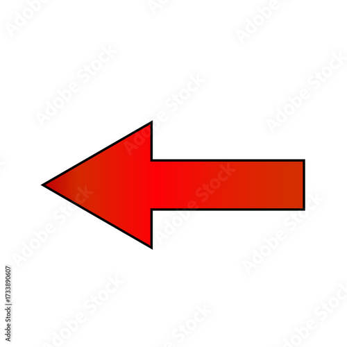 A vibrant red arrow pointing towards the left, outlined in black, on a clean white background.