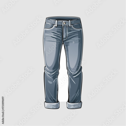 Illustration of a pair of blue jeans with rolled up cuffs.