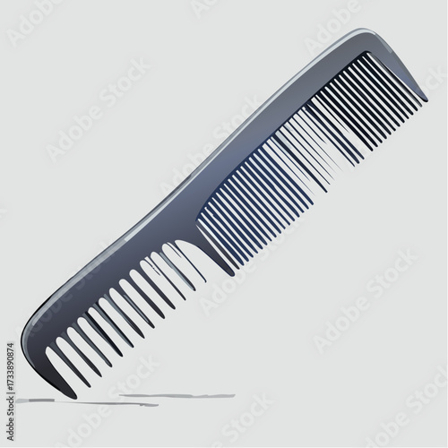A black plastic comb with fine and wide teeth for hair styling and grooming.