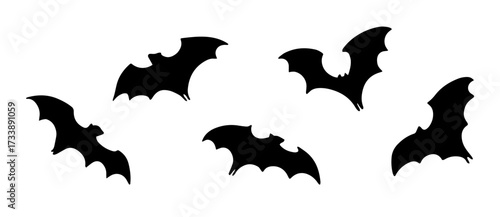 Halloween bat silhouette set isolated on white background. Halloween black bat collection , bat design element. Vector bat flock illustration