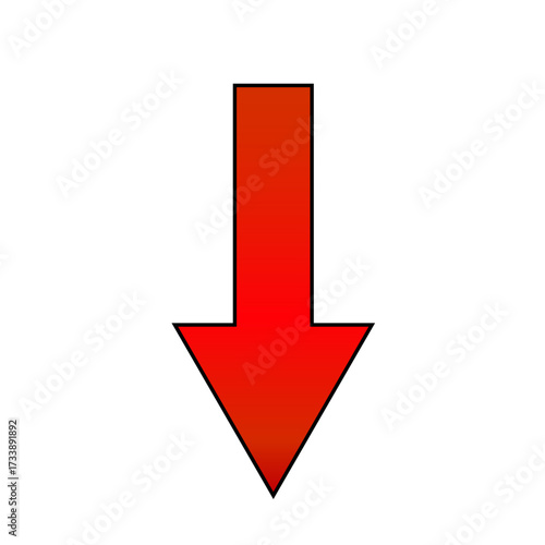 A vibrant, downward-pointing red arrow indicating direction and movement on a white background.