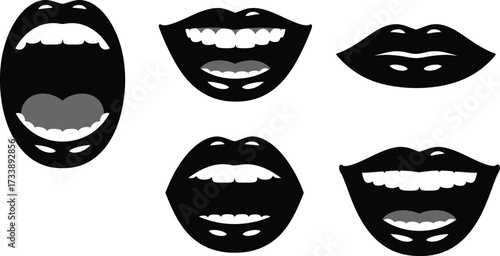 Lips set laughing mouth icons silhouette editable vector illustration 