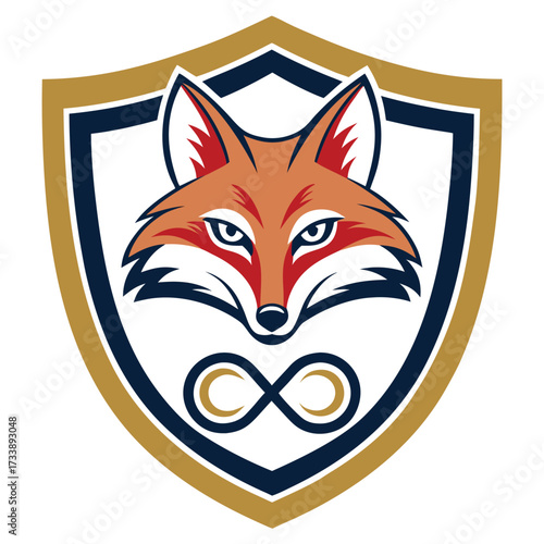 A shield emblem featuring a robed figure and a traditional building.