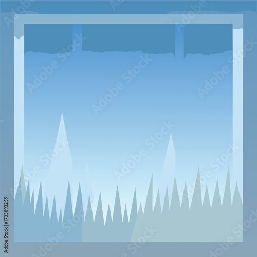 Minimalist landscape with sharp icy peaks and a cool blue sky