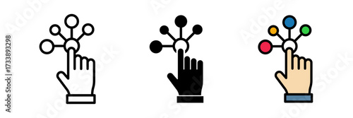 Interactivity icon interaction click symbol. Connection sign. Cursor Icon with stroke, filled and colored concept for web design.